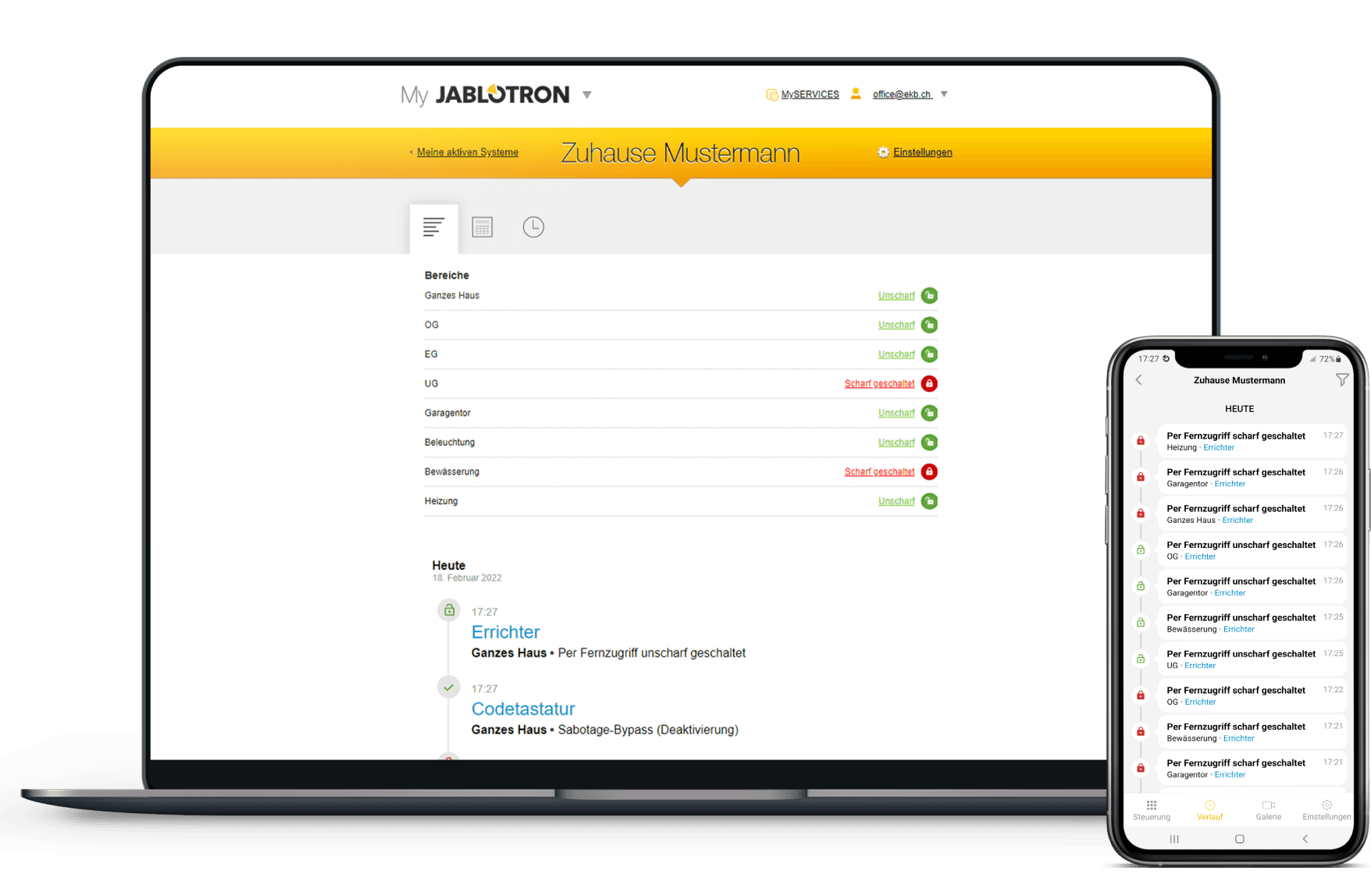 Jablotron System Status Desktop & Mobile