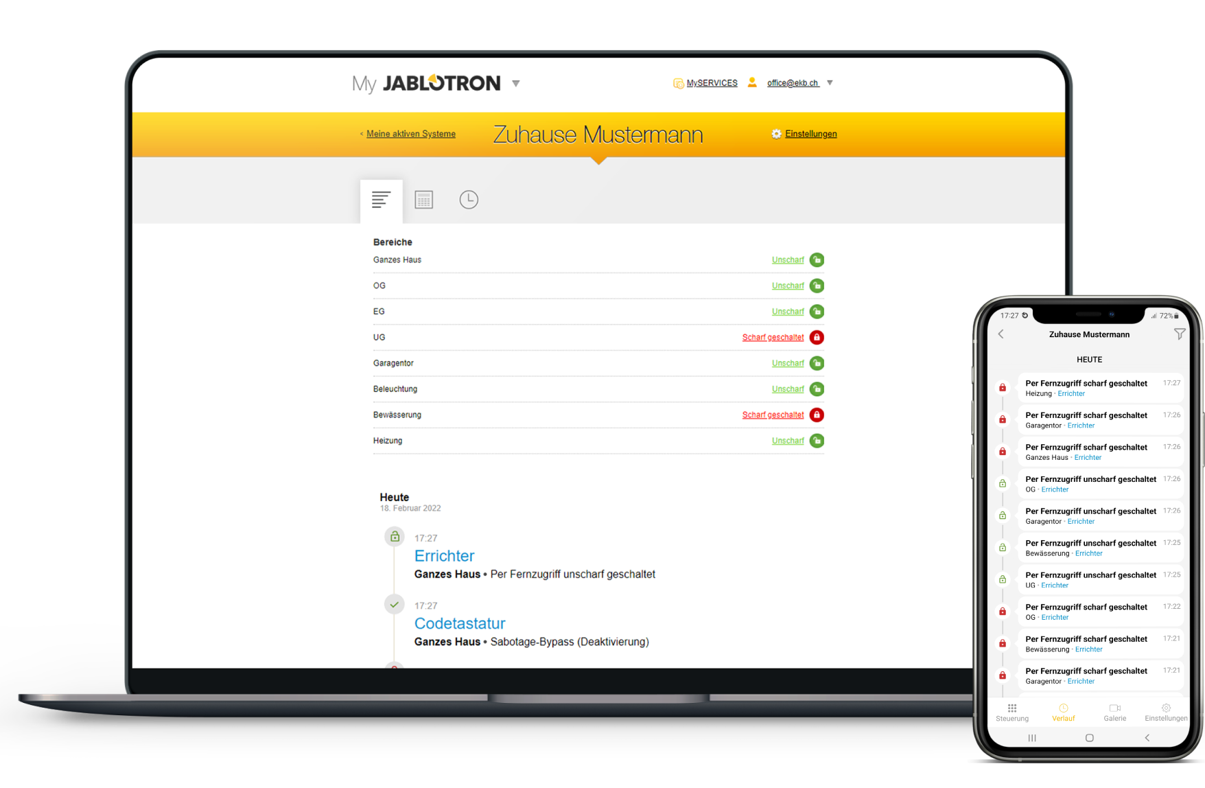 Jablotron System Status Desktop & Mobile